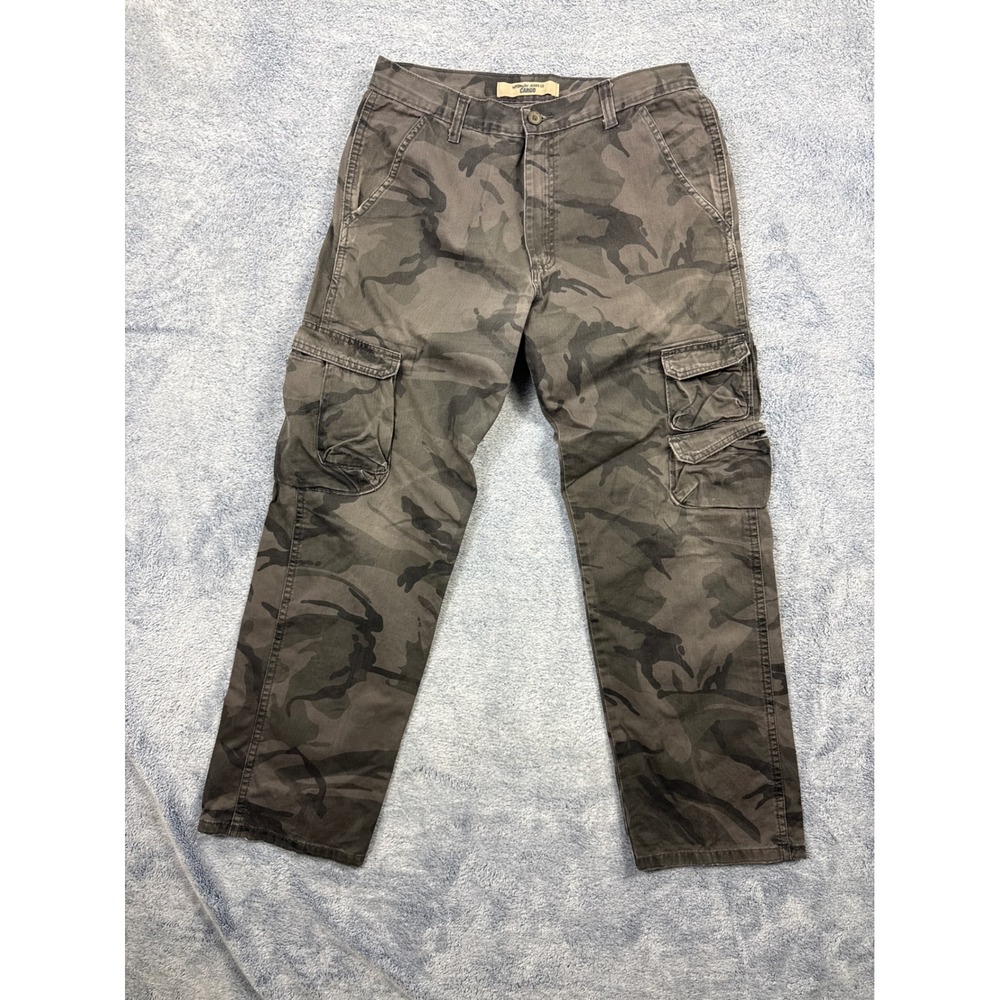 Wrangler Mens 32x30 Grey Camo Cargo Pants Straight Leg Tactical 70BRWGL Cotton